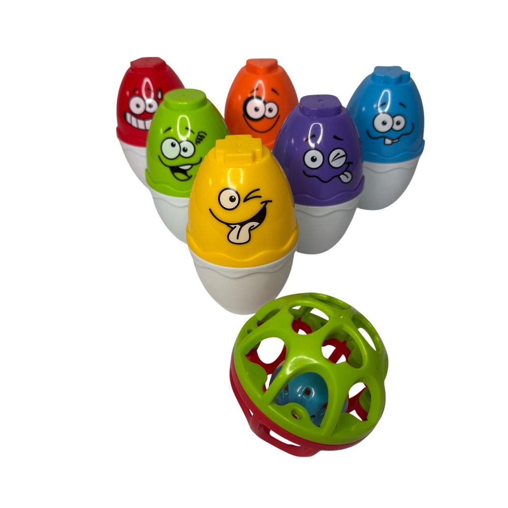 Kid's Bowling Set Hide and Seek Toy Multicolor Funny Faces 6 Pins 1 Ball